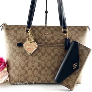 NWT COACH X JENNIFER LOPEZ Signature Canvas Tote Bag & Slim Wallet & Charm Set